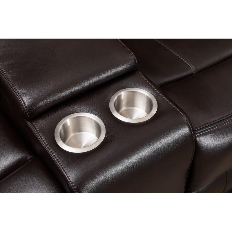 Pemberly Row Faux Leather Sectional w/ LED USB Speaker Wireless Charger - Brown