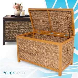Pemberly Row Farmhouse Wicker Trunk Acacia 30&quot Storage Basket Natural Brown