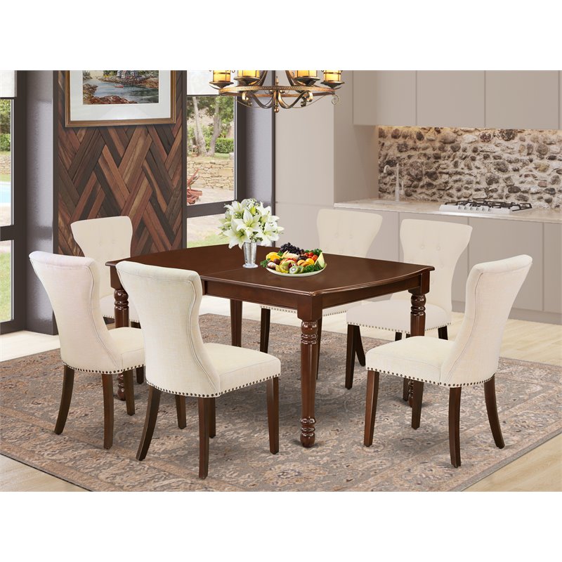 Pemberly Row Modern 7-piece Wood Dining Room Table Set in Mahogany