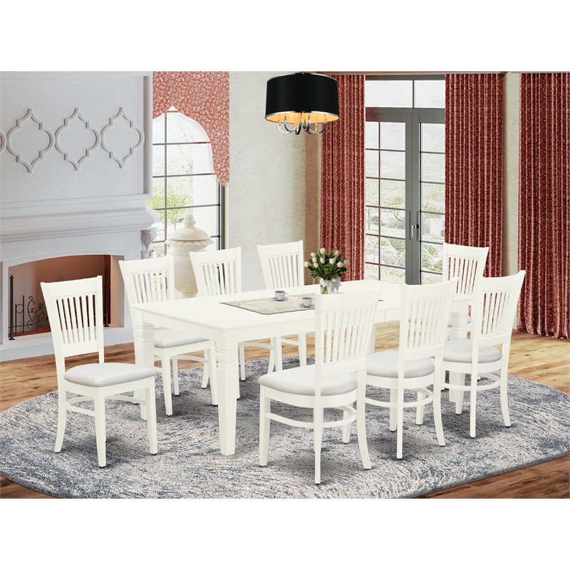 Pemberly Row 9-piece Dining Set with Fabric Chairs in Linen White