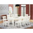 Pemberly Row 9-piece Dining Set with Fabric Chairs in Linen White