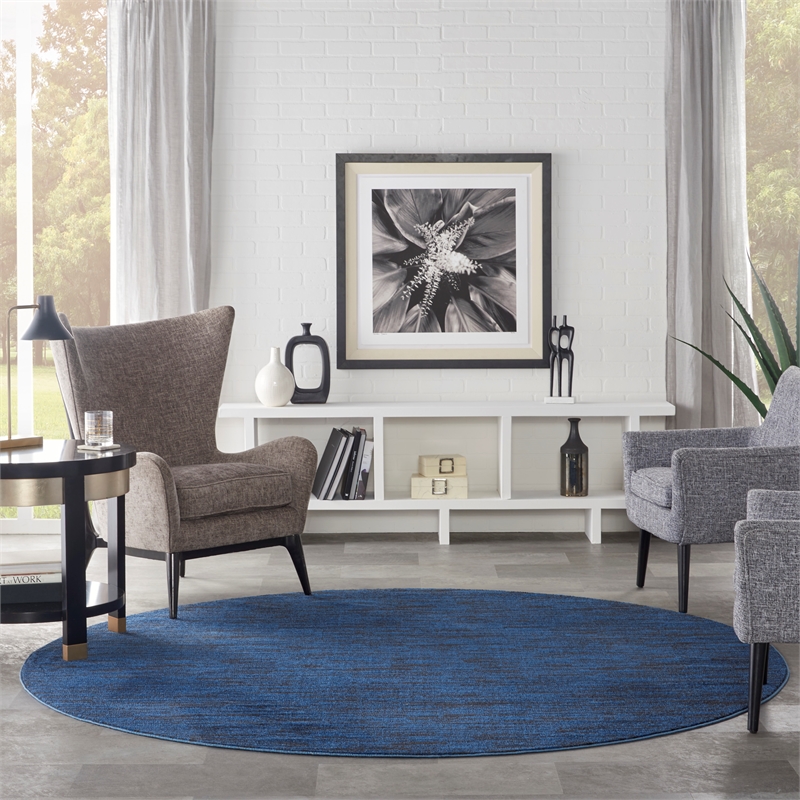 Pemberly Row 8' x Round Midnight Blue Fabric Outdoor Area Rug (8' Round)