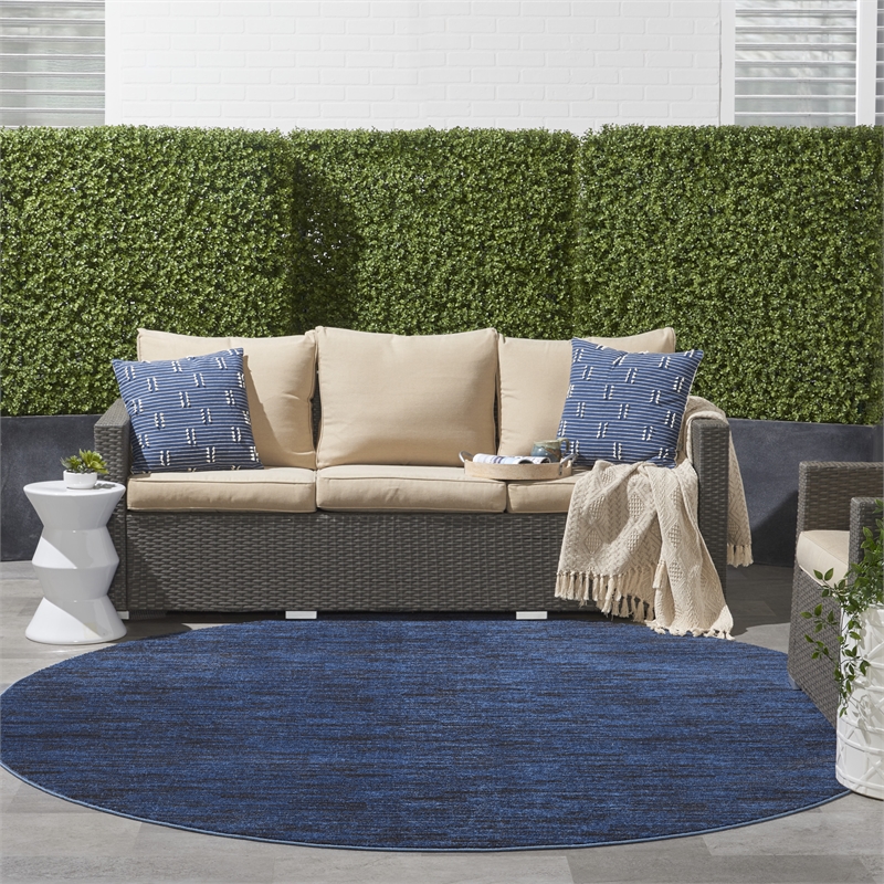 Pemberly Row 8' x Round Midnight Blue Fabric Outdoor Area Rug (8' Round)