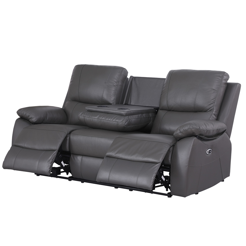 Pemberly Row Recliner Leather Sofa 3Pc Power Reclining Home Theater Seating Gray