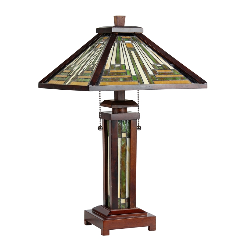 Pemberly Row Contemporary 3 Light Mission Double Lit Wooden Table Lamp 15