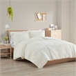 Pemberly Row Modern Shaggy Faux Fur Comforter Mini Set in Ivory