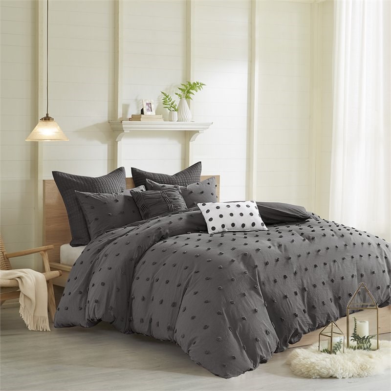 Pemberly Row 5-Piece Cotton Jacquard Comforter Set in Charcoal