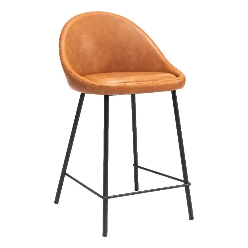 Pemberly Row Modern 26'' Bar Stool in Tan Faux Leather (Set Of 2)