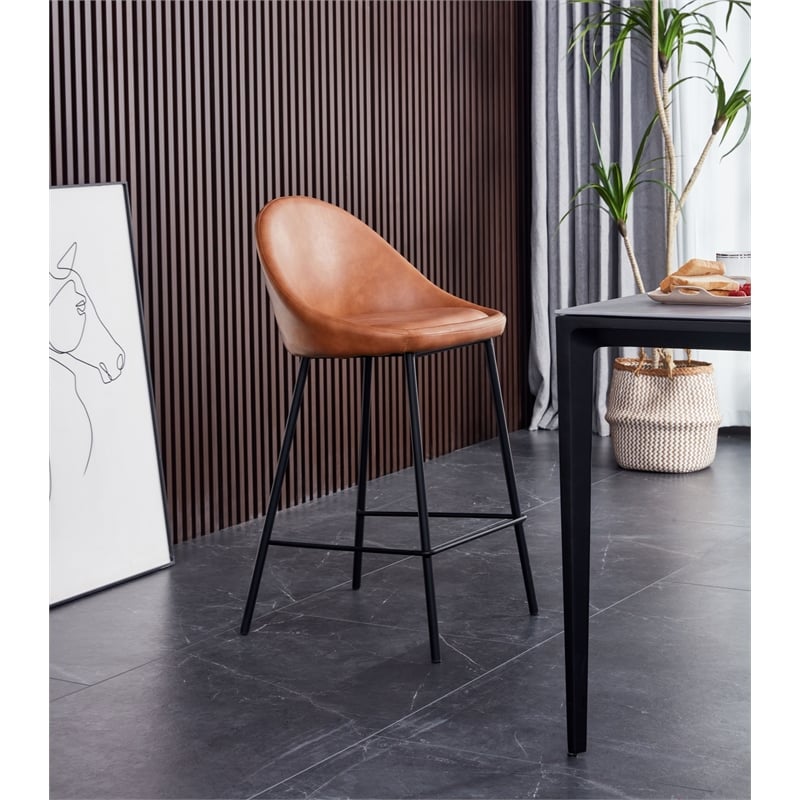 Pemberly Row Modern 26'' Bar Stool in Tan Faux Leather (Set Of 2)