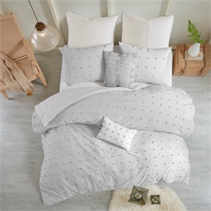 Pemberly Row Contemporary Cotton Jacquard Comforter Set in Gray