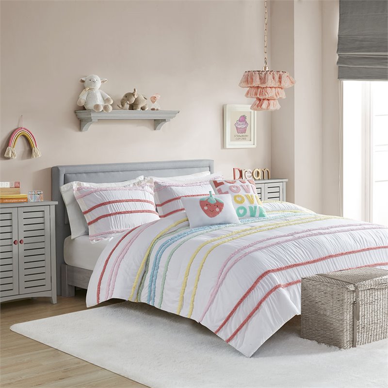 Pemberly Row Cotton Comforter Set with Chenille Trims in Pink