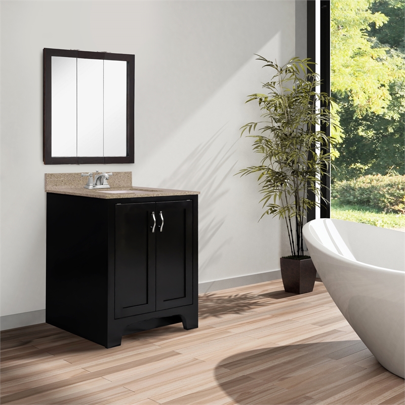 Pemberly Row 30-Inch Assembled Bathroom Medicine Wood Cabinet in Espresso