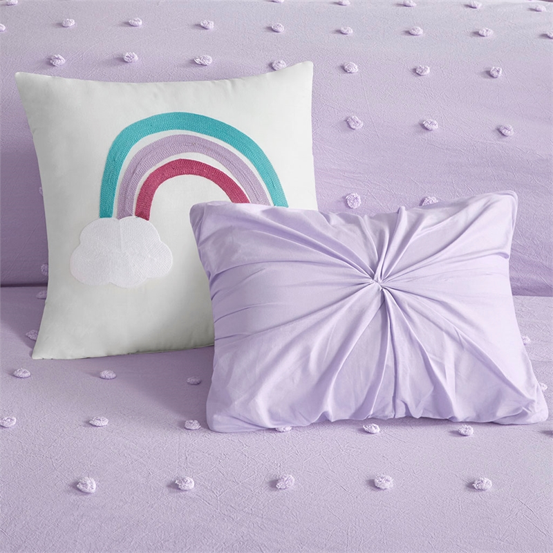 Pemberly Row Cotton Jacquard Pom Pom Comforter Set in Lavender
