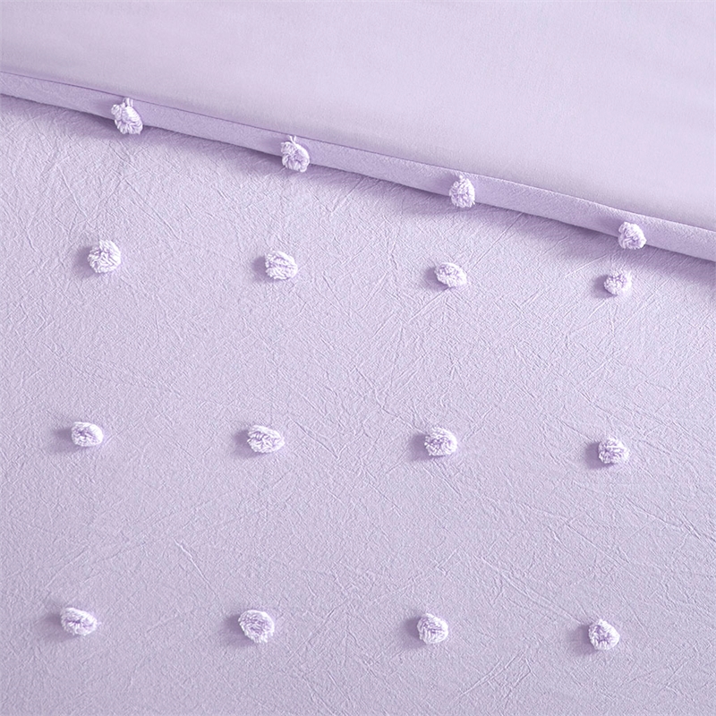 Pemberly Row Cotton Jacquard Pom Pom Comforter Set in Lavender