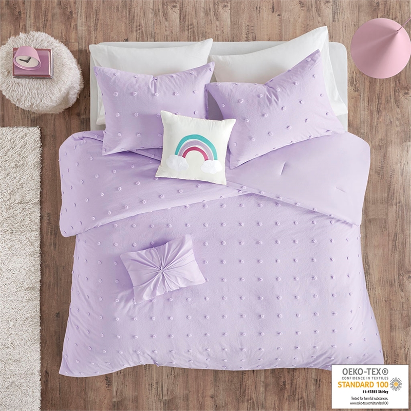 Pemberly Row Cotton Jacquard Pom Pom Comforter Set in Lavender