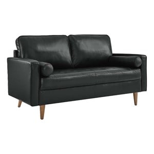 Pemberly Row Modern Leather and Dense Foam Loveseat in Black Finish