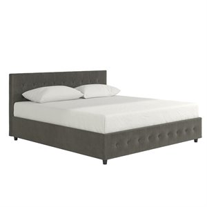 Pemberly Row Velvet Upholstered King Bed with Storage in Gray