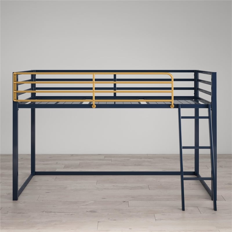Pemberly Row Contemporary Twin Metal Junior Loft Bed in Navy