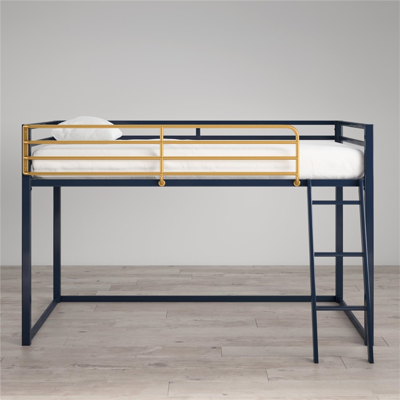 Pemberly Row Contemporary Twin Metal Junior Loft Bed in Navy