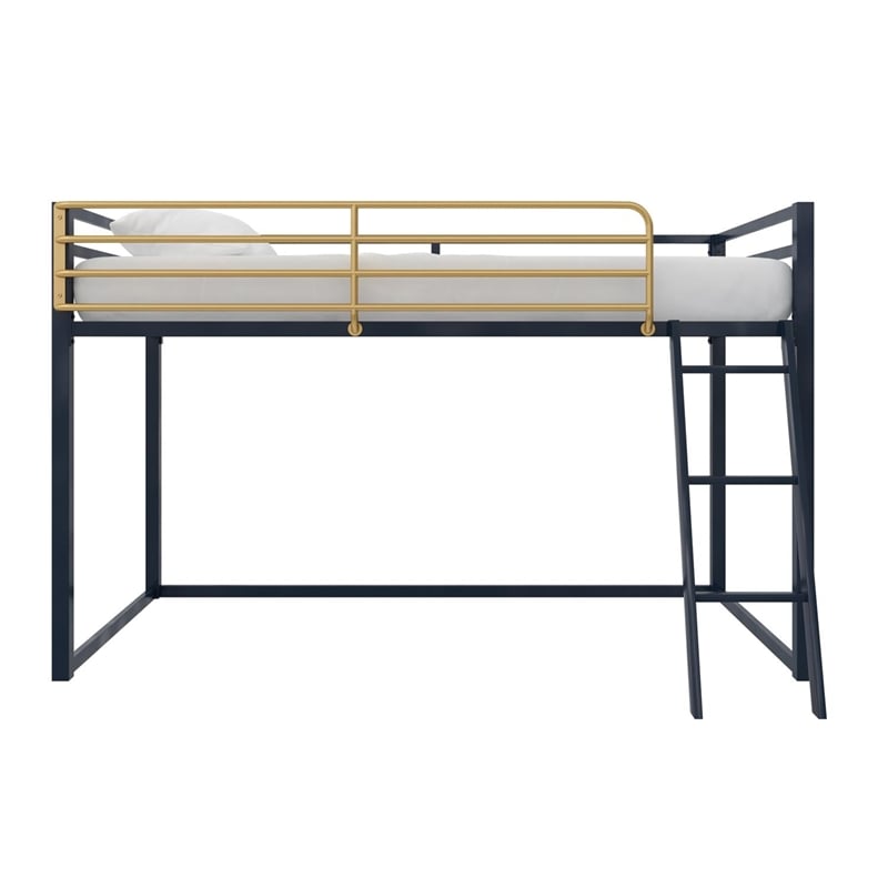 Pemberly Row Contemporary Twin Metal Junior Loft Bed in Navy