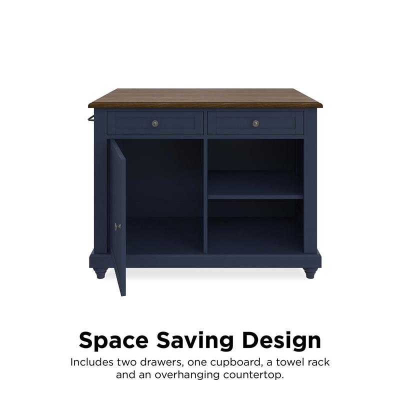 Pemberly Row Contemporary Kitchen Island with 2 Stools in Blue