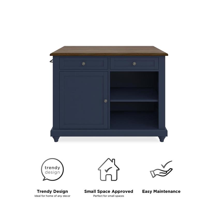 Pemberly Row Contemporary Kitchen Island with 2 Stools in Blue
