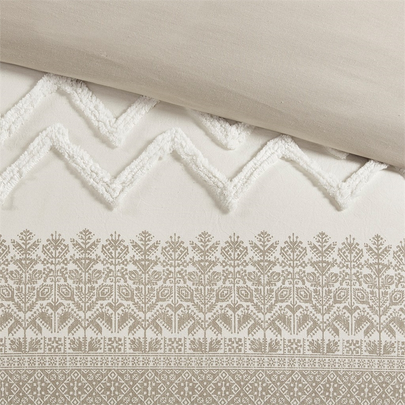Pemberly Row 3-Piece Cotton Printed Comforter Set with Chenille in Brown