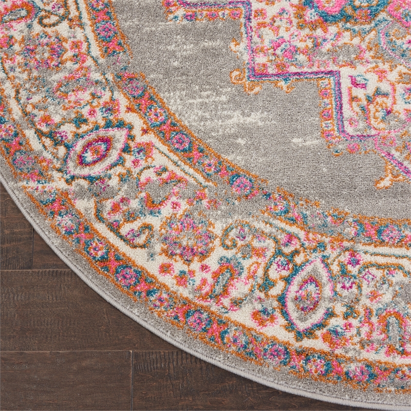 Pemberly Row 8' x Round Gray Fabric Bohemian Area Rug (8' Round)