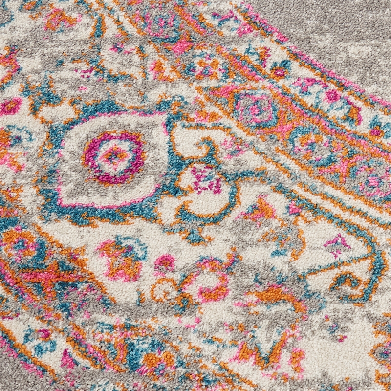 Pemberly Row 8' x Round Gray Fabric Bohemian Area Rug (8' Round)