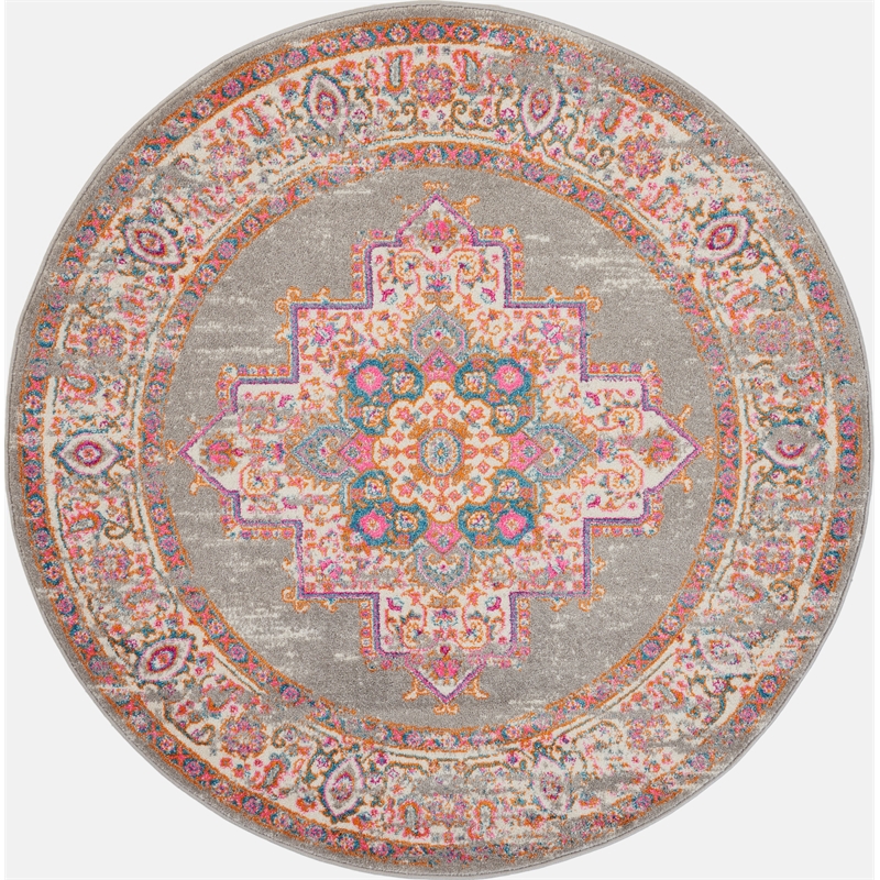 Pemberly Row 8' x Round Gray Fabric Bohemian Area Rug (8' Round)