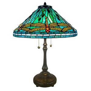 Pemberly Row 2-Light Metal & Art Glass Table Lamp in Antique Bronze/Azure Blue