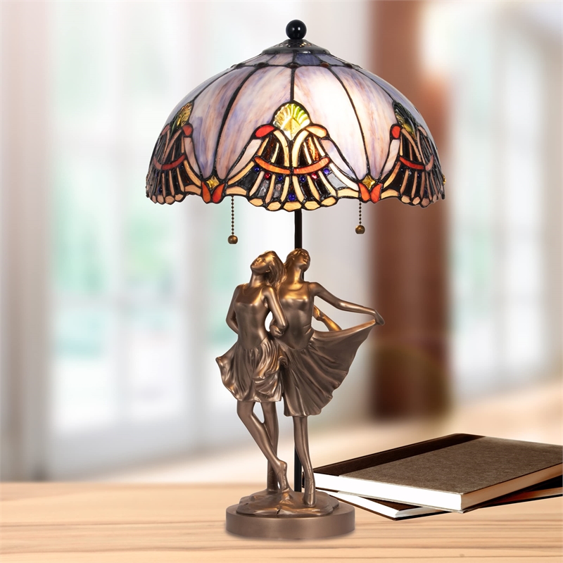 Pemberly Row 2-Light Resin & Art Glass Table Lamp in Cold Cast Bronze/Blue
