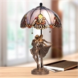Pemberly Row 2-Light Resin & Art Glass Table Lamp in Cold Cast Bronze/Blue