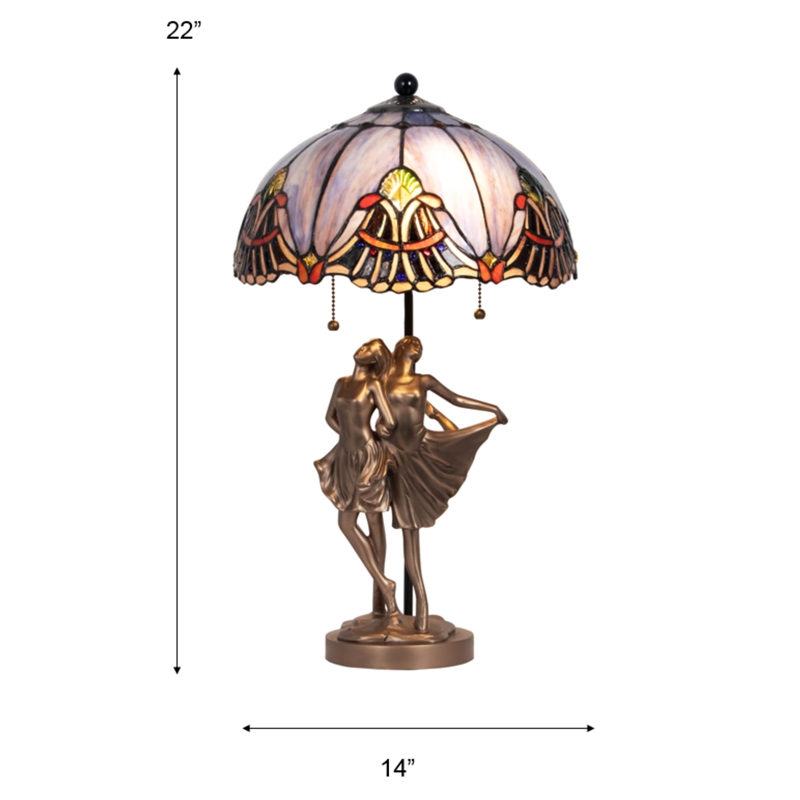 Pemberly Row 2-Light Resin & Art Glass Table Lamp in Cold Cast Bronze/Blue