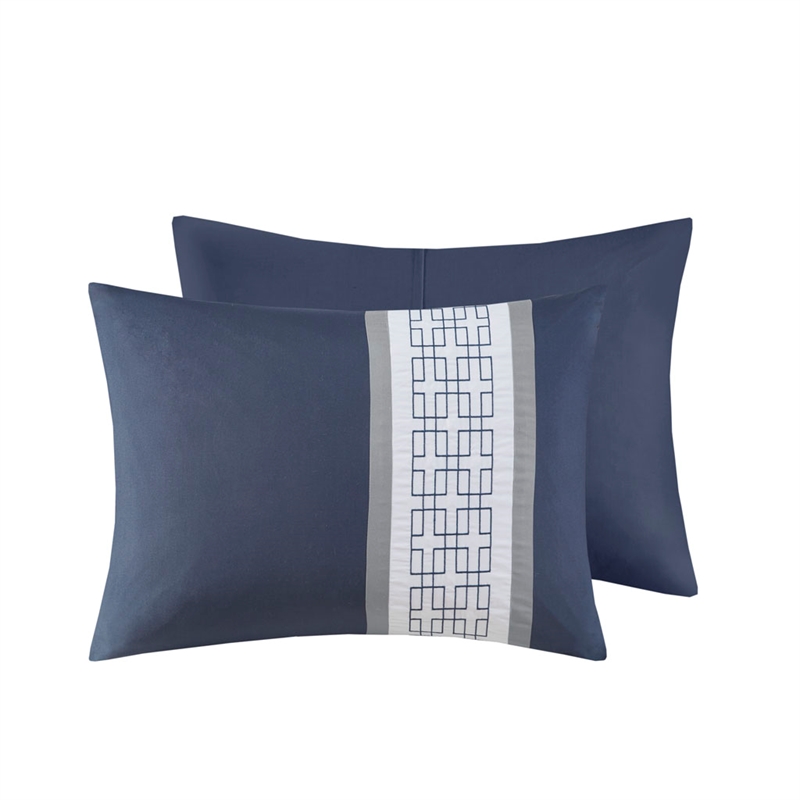 Pemberly Row 8-Piece Modern Fabric Embroidered Comforter Set in Navy Finish
