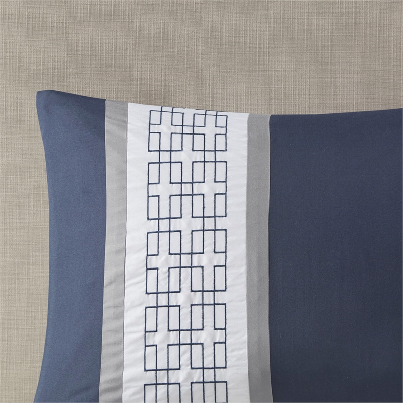Pemberly Row 8-Piece Modern Fabric Embroidered Comforter Set in Navy Finish