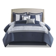 Pemberly Row 8-Piece Modern Fabric Embroidered Comforter Set in Navy Finish