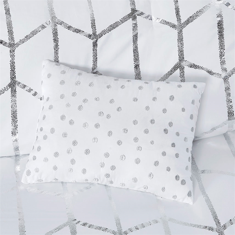 Pemberly Row Fabric Metallic Printed Comforter Set in White/Silver