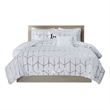 Pemberly Row Fabric Metallic Printed Comforter Set in White/Silver