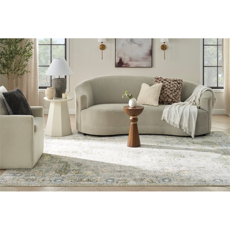 Pemberly Row Machine Washable 7' x 9' Fabric Blue Green Area Rug
