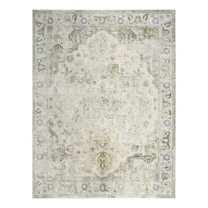 Pemberly Row Machine Washable 7' x 9' Fabric Blue Green Area Rug