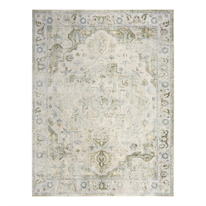 Pemberly Row Machine Washable 9' x 12' Fabric Blue Green Area Rug