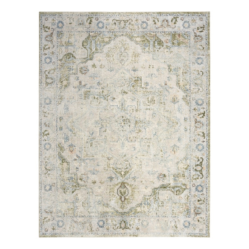 Pemberley Row Fabric Blue Green Area Rug Rectangular Machine Washable 8' x 10'