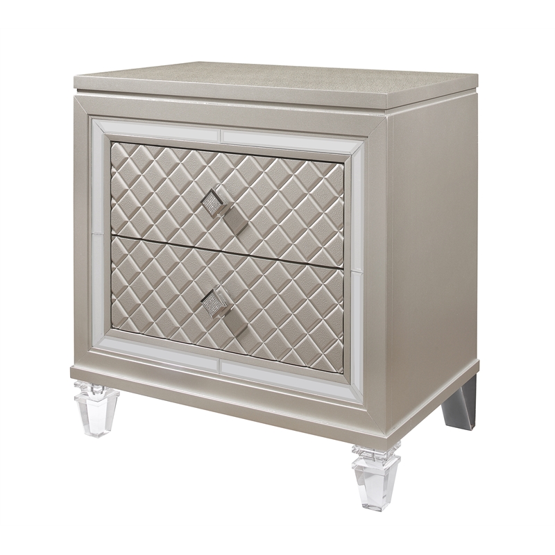 Pemberly Row Beige 2-Drawer Nightstand with Tapered Acrylic Legs