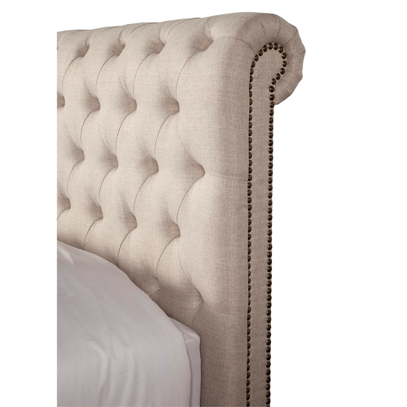 Pemberly Row Traditional Chesterfield Fabric King Bed in Downy Tan