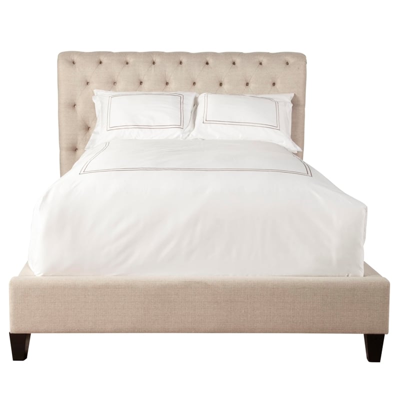 Pemberly Row Traditional Chesterfield Fabric King Bed in Downy Tan