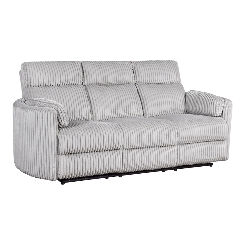 Pemberly Row Contemporary Fabric Power Glider Reclining Sofa in Gray