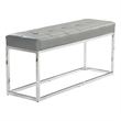 Pemberly Row Contemporary Set of 2 Tufted Metal Bench in Gray Faux Leather