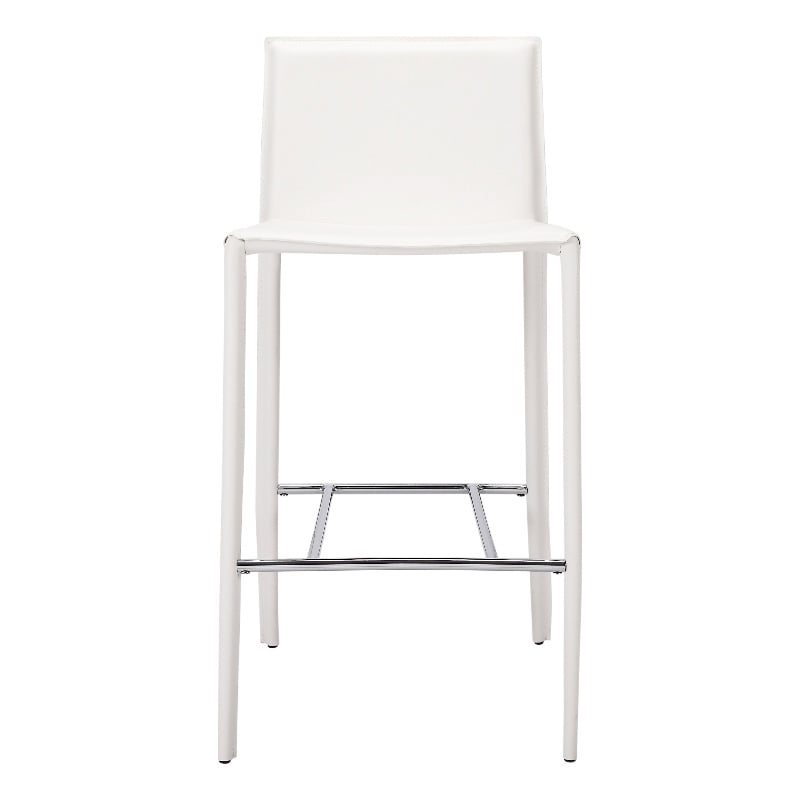 Pemberly Row Contemporary Set of 2 White Faux Leather Counter Stool