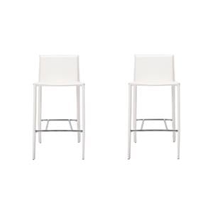 Pemberly Row Contemporary Set of 2 White Faux Leather Counter Stool
